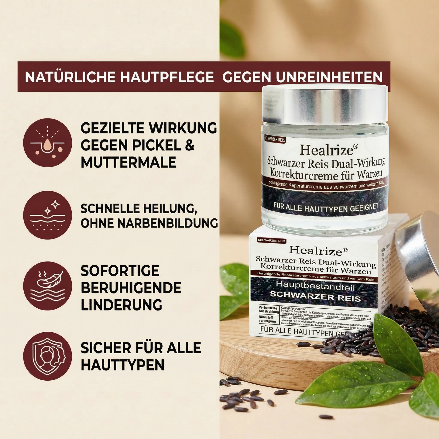 ⭐ Bestseller  | Healrize® Schwarzer Reis Dual-Wirkung Korrekturcreme für Warzen